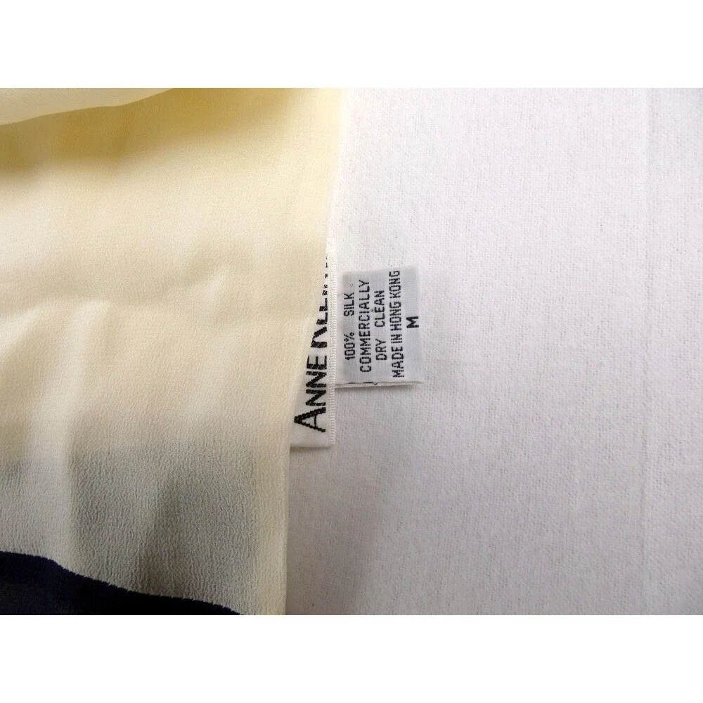 Vtg Anne Klein 2 Cream and Black 100% Silk Rectangle Scarf 78